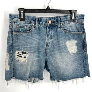 Blank NYC Distressed Jeans Shorts Womens Sz 26 Medium Wash Hi Rise Cutoff Denim